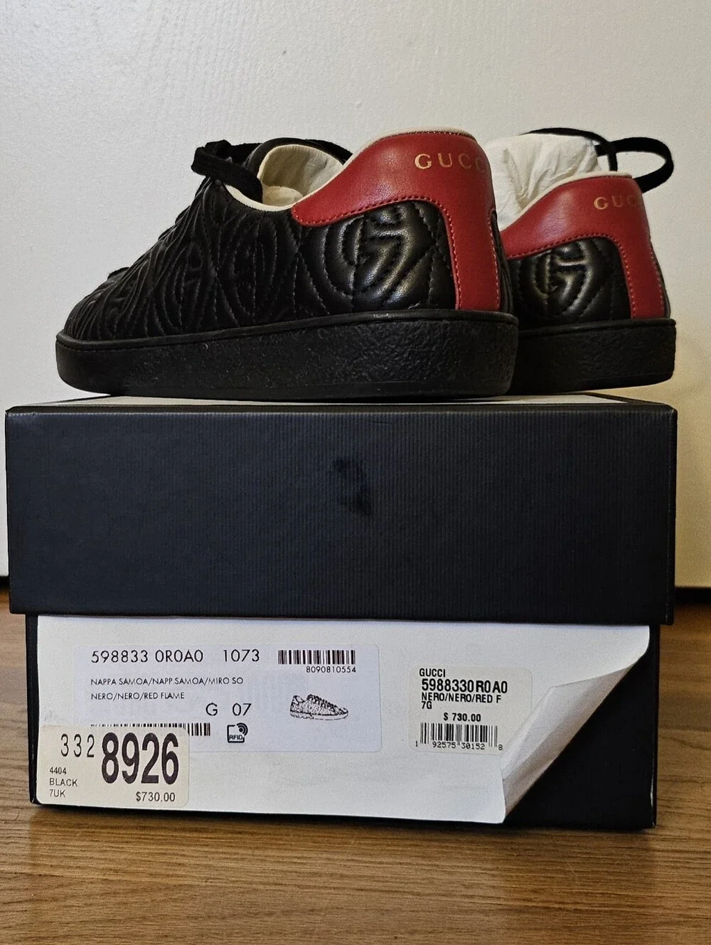 Gucci Men's Ace Rhombus Stitched GG Leather Sneakers